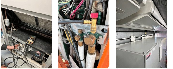 pressure checking; leak detected on System 1; A/C units above unloading switch room